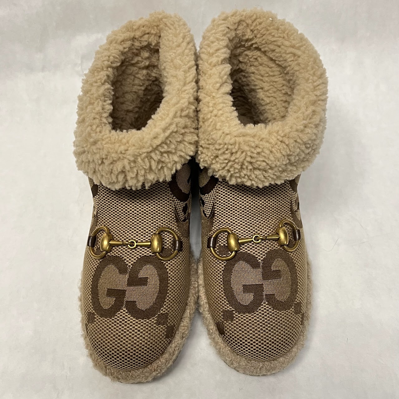 Gucci Fria GG Logo Shearling Boots