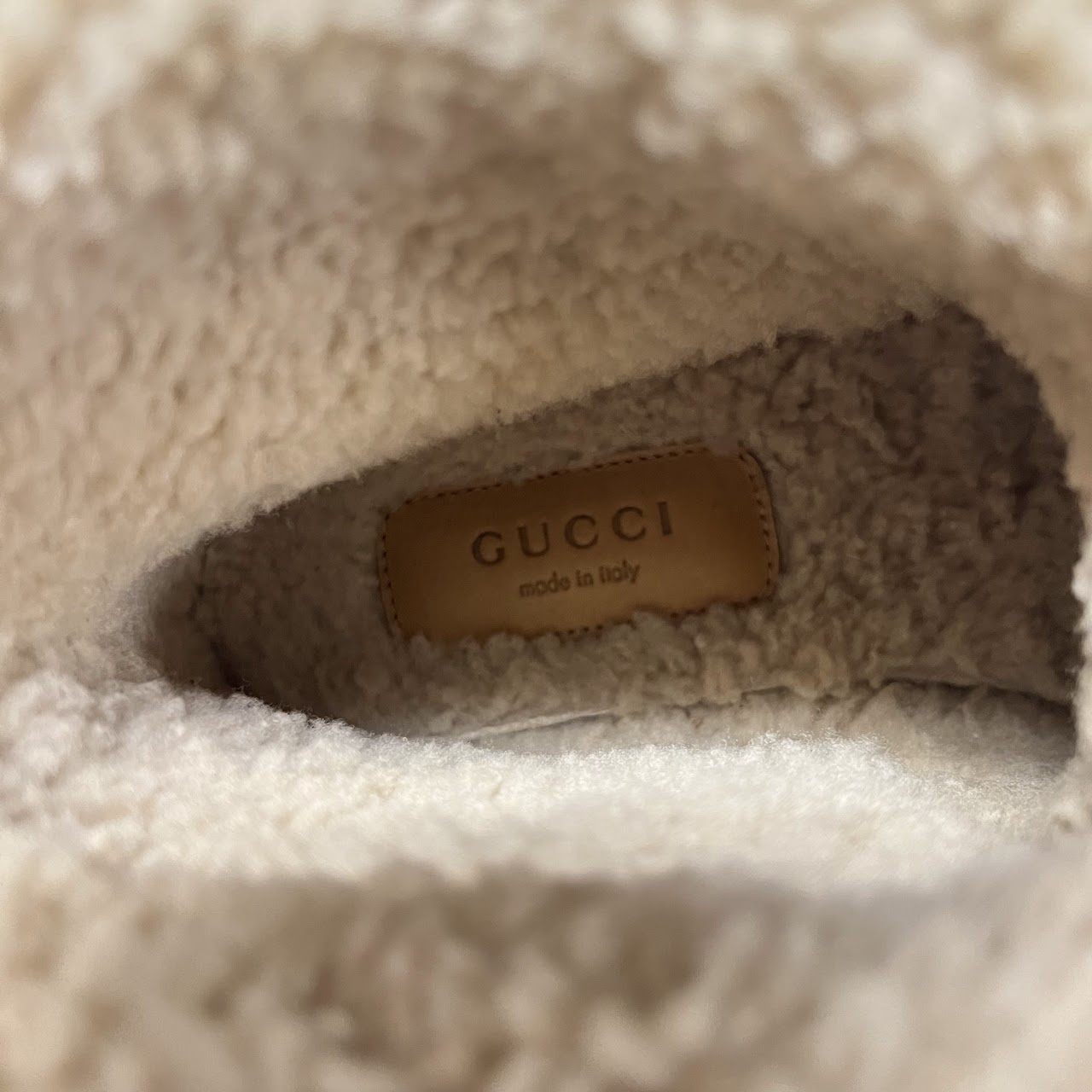 Gucci Fria GG Logo Shearling Boots