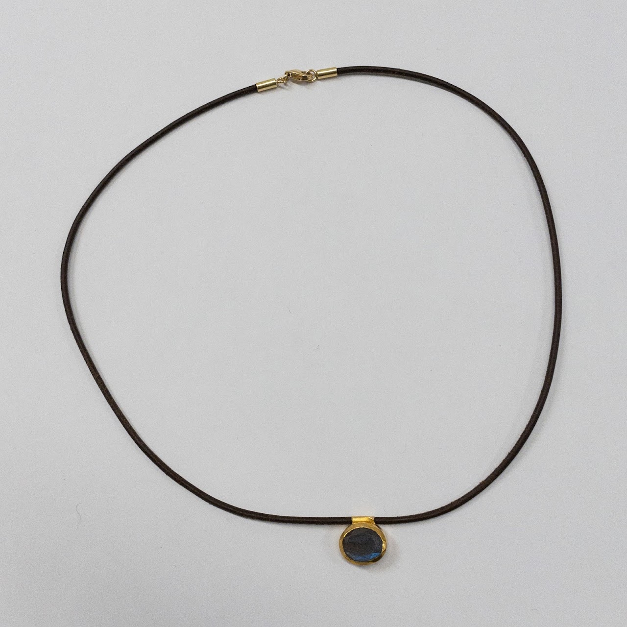 18K Gold, Moonstone & Leather Choker