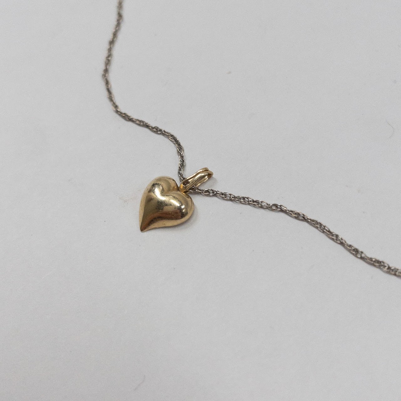 14K White & Yellow Gold Heart Pendant Necklace