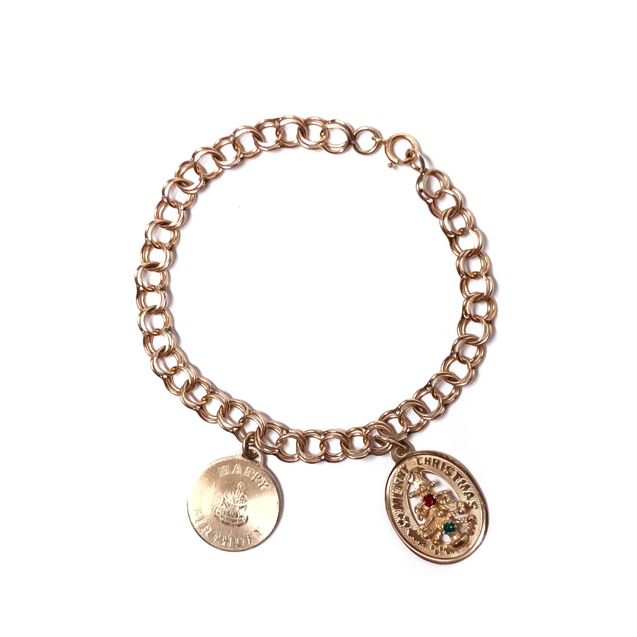 14K Gold Double Ring Charm Bracelet