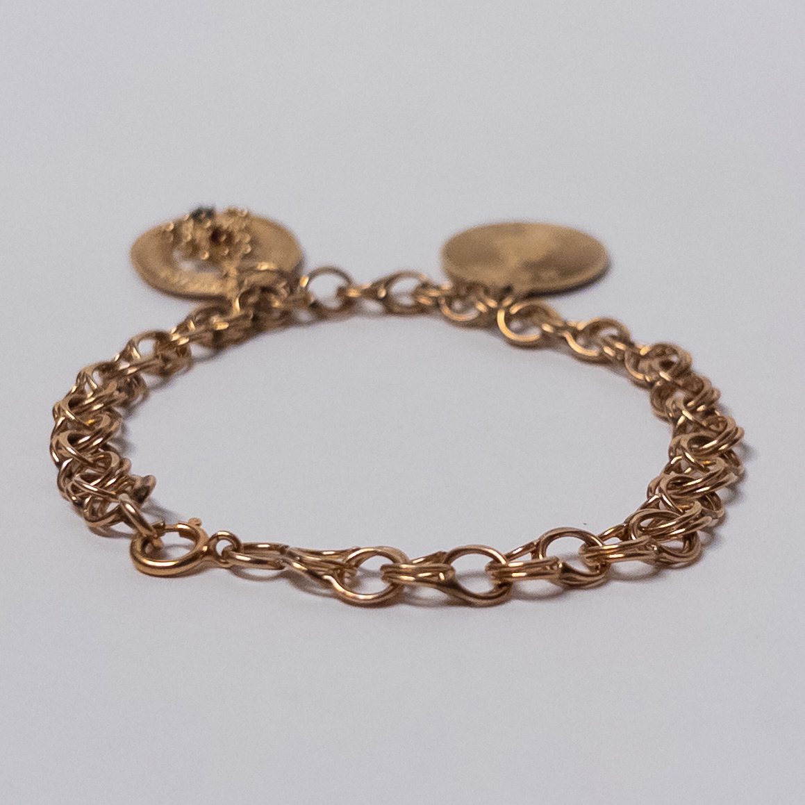 14K Gold Double Ring Charm Bracelet