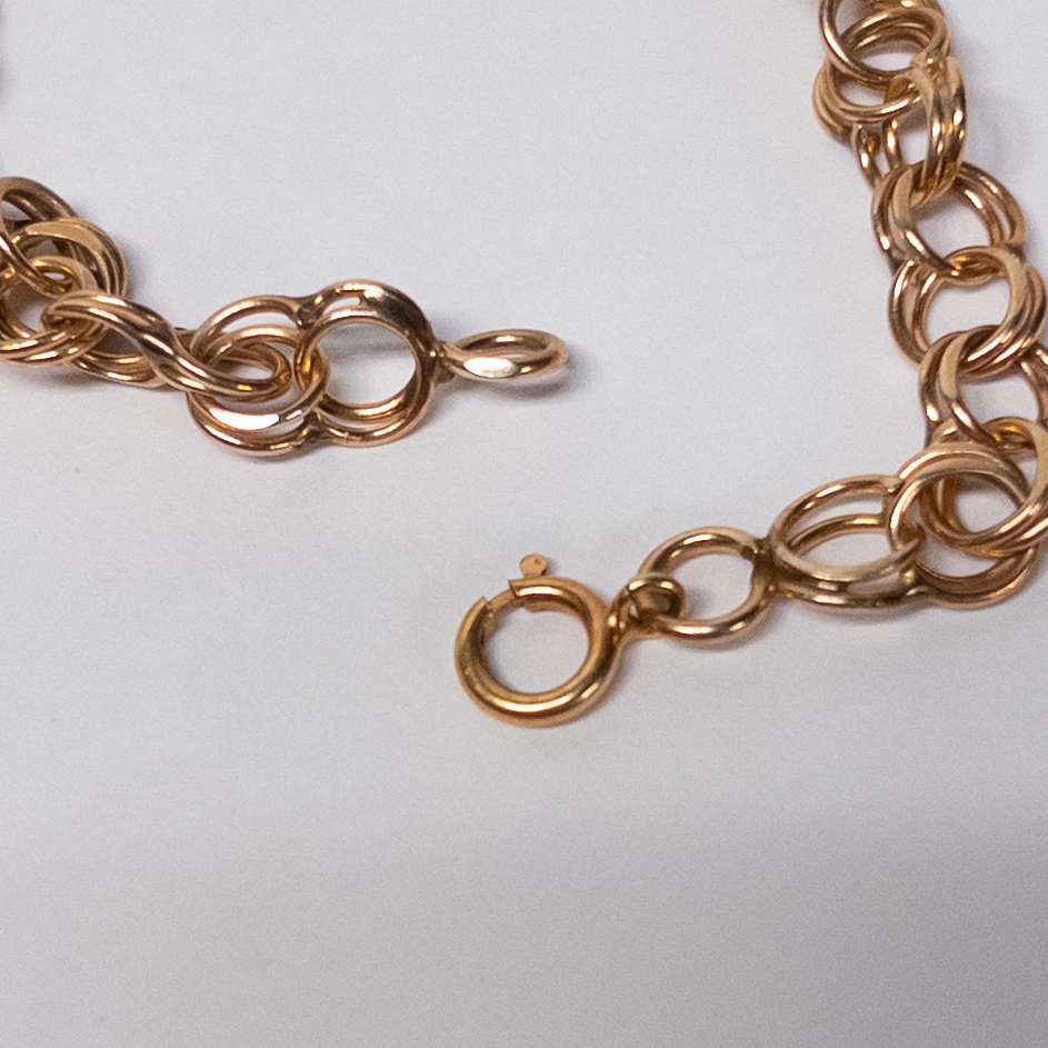 14K Gold Double Ring Charm Bracelet