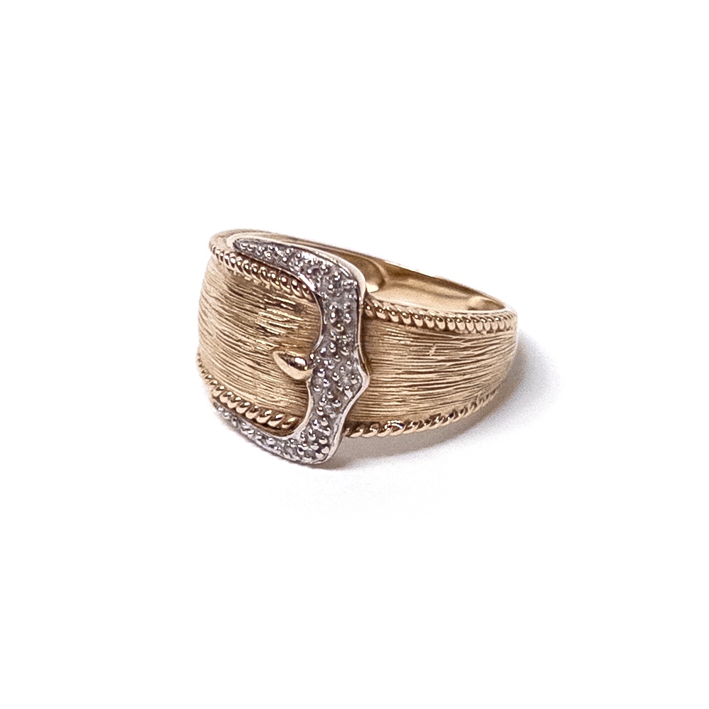 14K Brushed Gold and Diamond Buckle  Ring