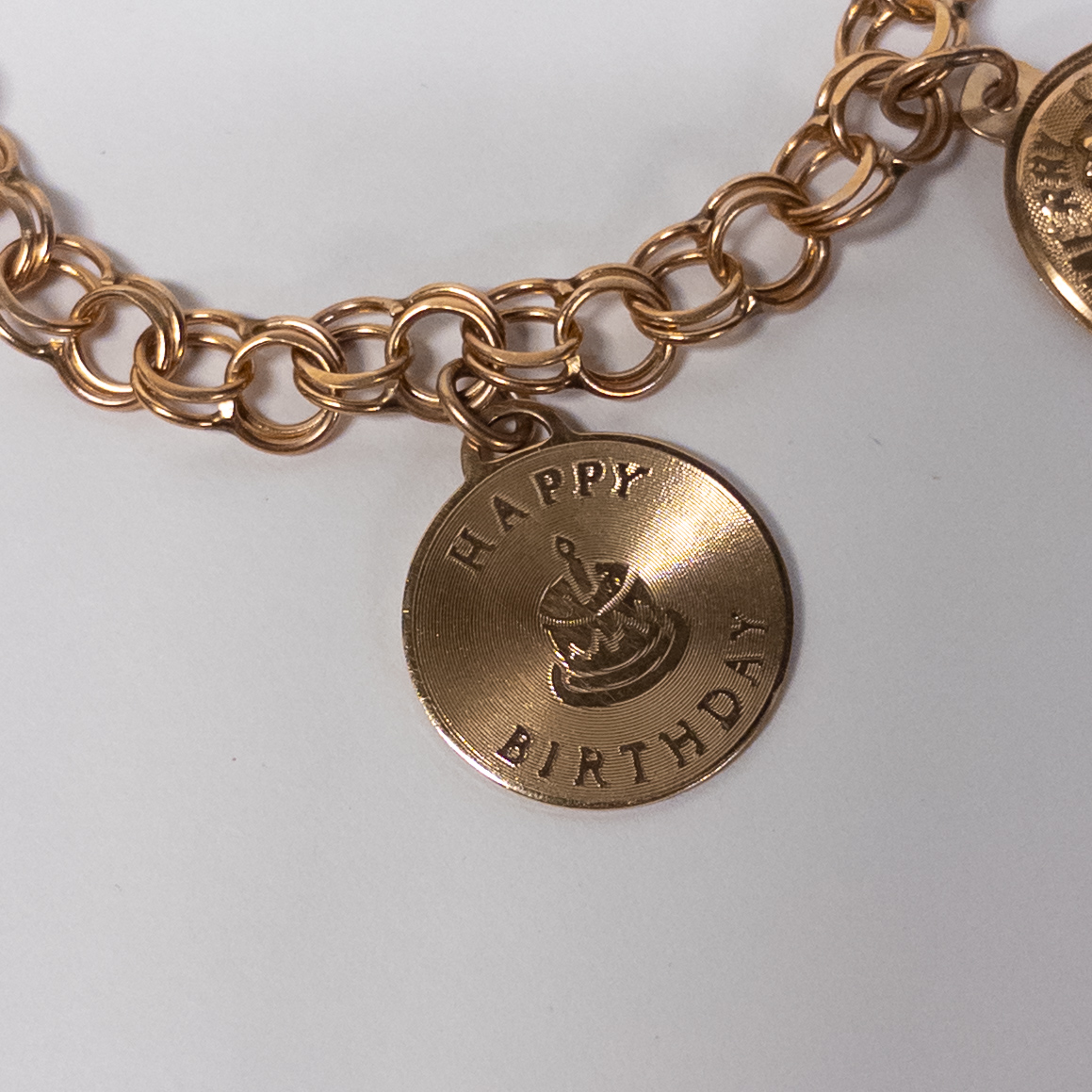 14K Gold Double Ring Charm Bracelet