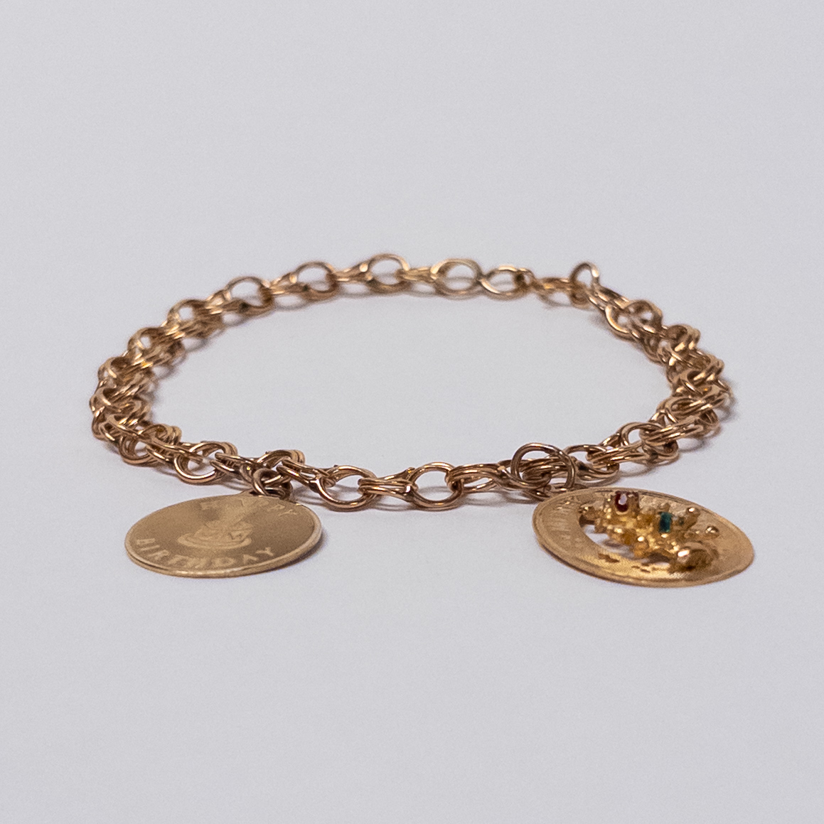 14K Gold Double Ring Charm Bracelet