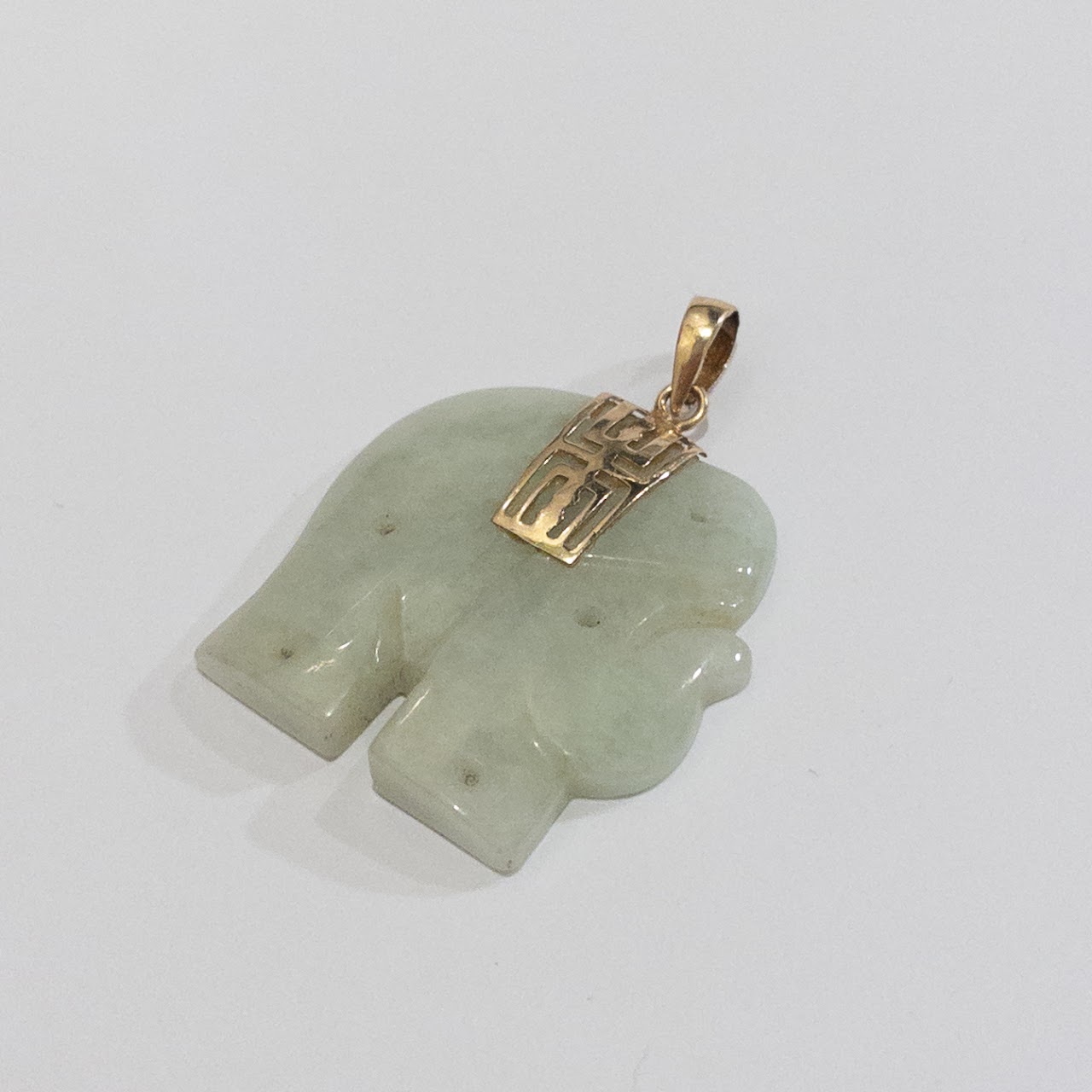 Jade & 10K Gold Elephant Pendant