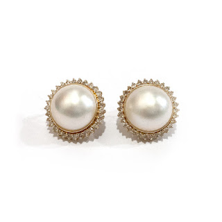 14K Gold, Diamond & Pearl Earrings