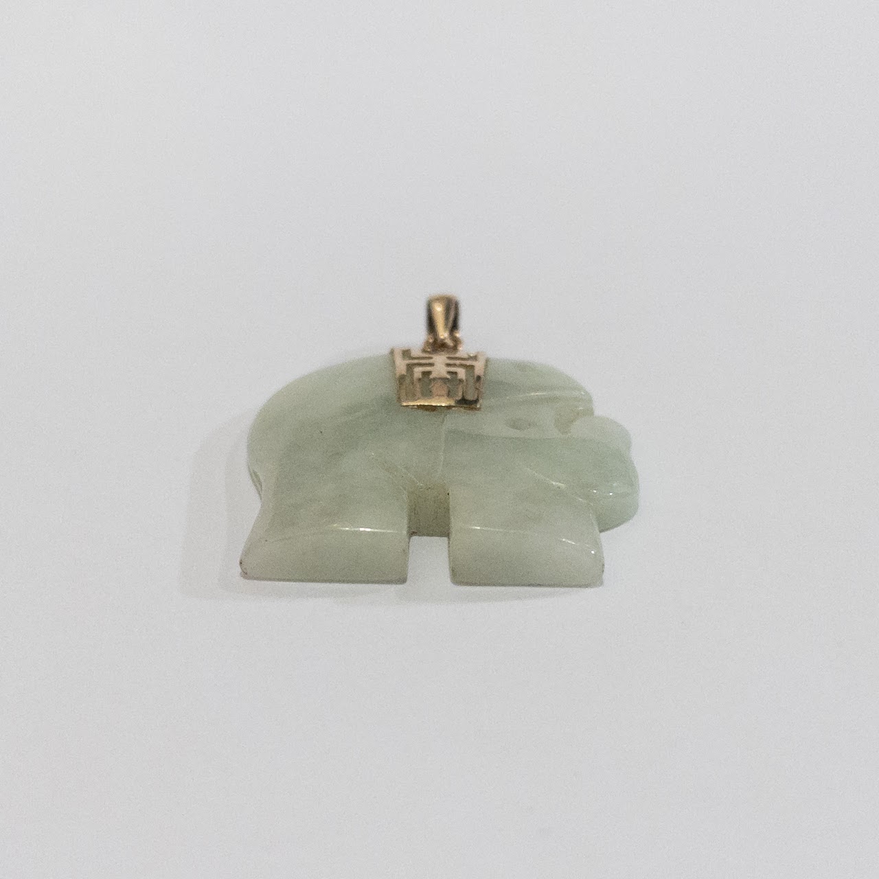 Jade & 10K Gold Elephant Pendant