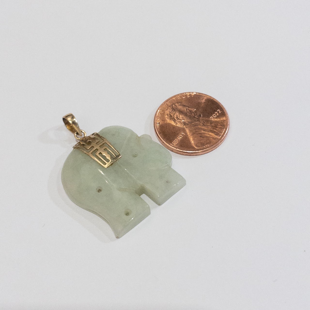 Jade & 10K Gold Elephant Pendant