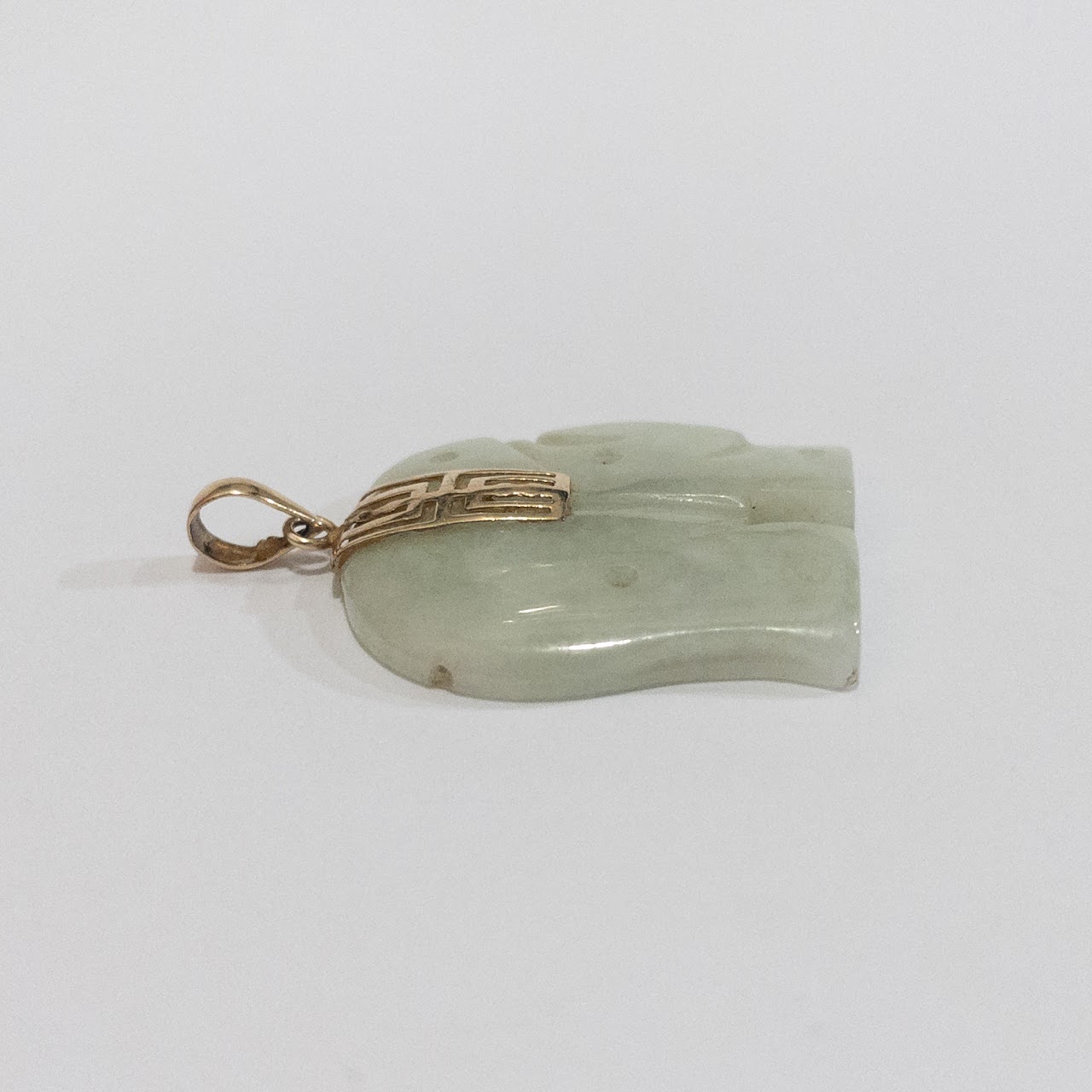 Jade & 10K Gold Elephant Pendant