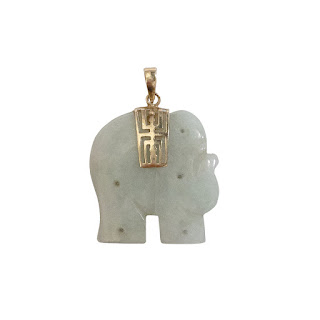 Jade & 10K Gold Elephant Pendant