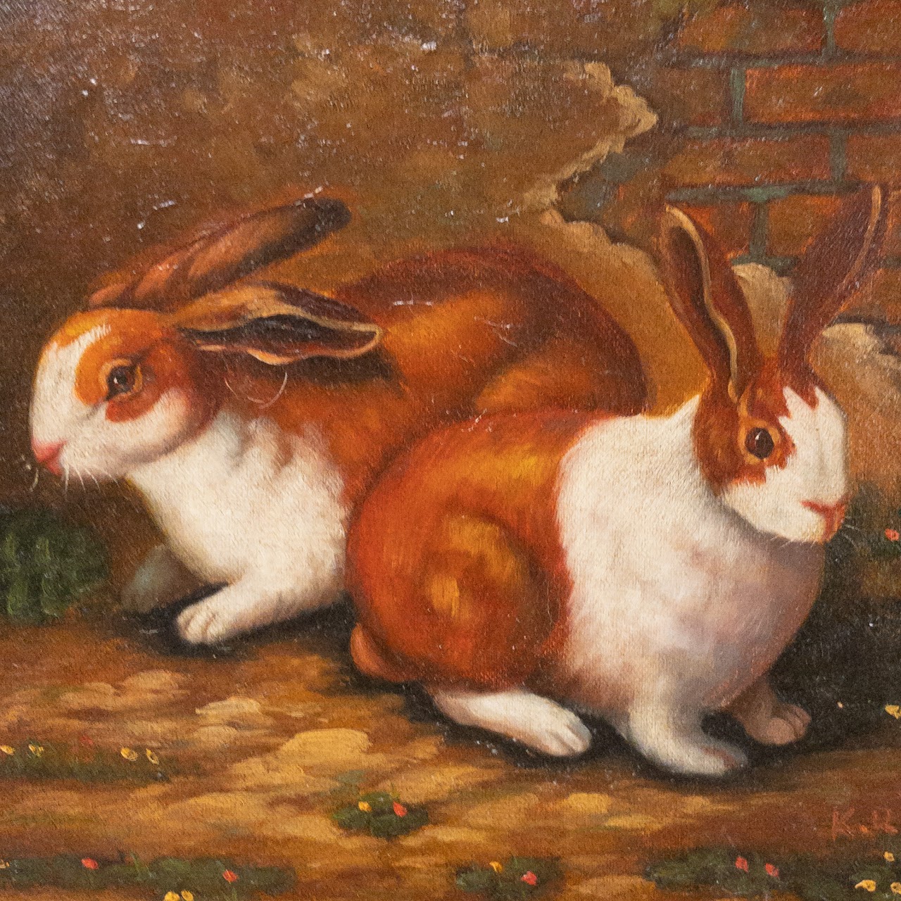 K. Richards Signed Bunny Oil Painting