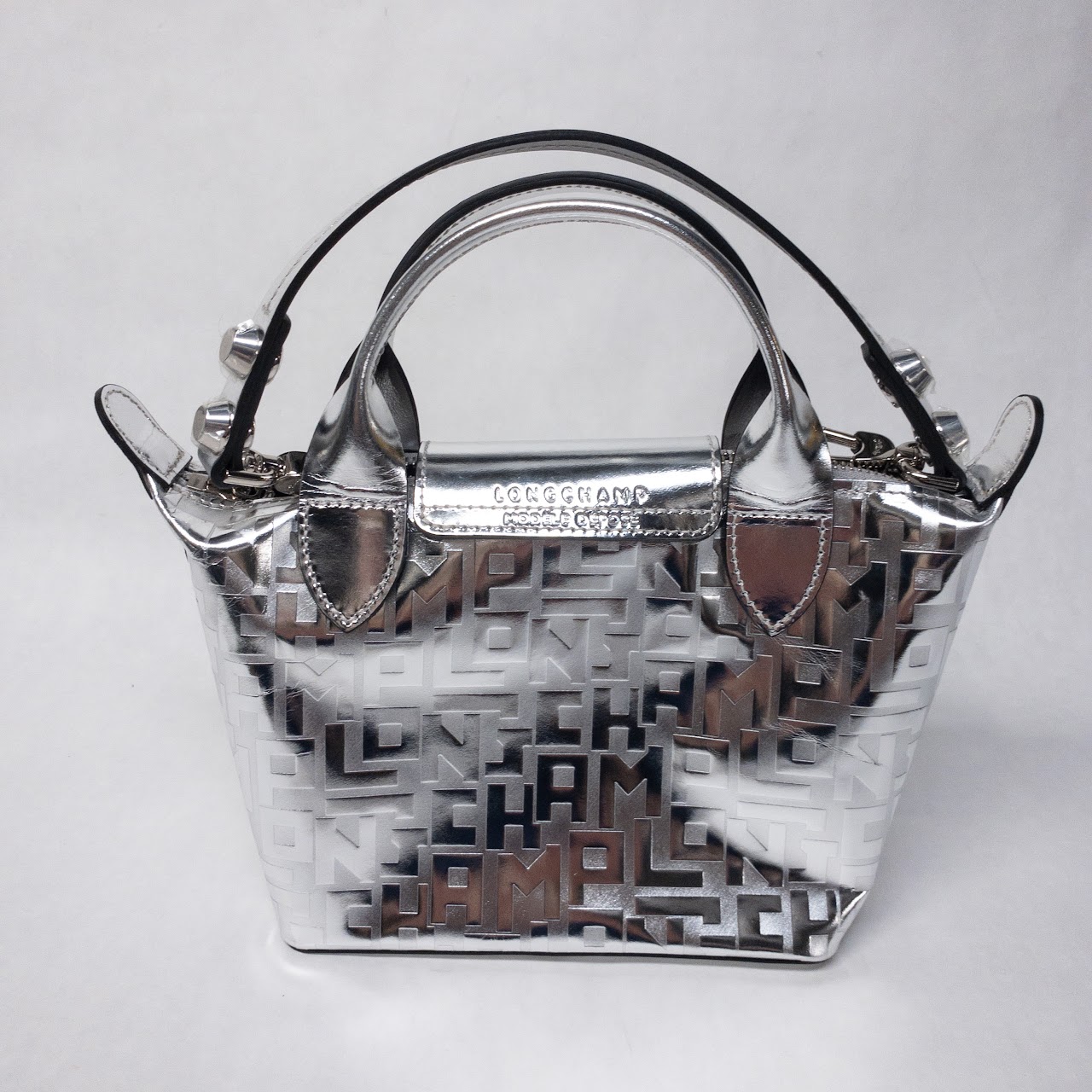 Longchamp Metallic Le Pliage Cuir Mini Leather Handbag