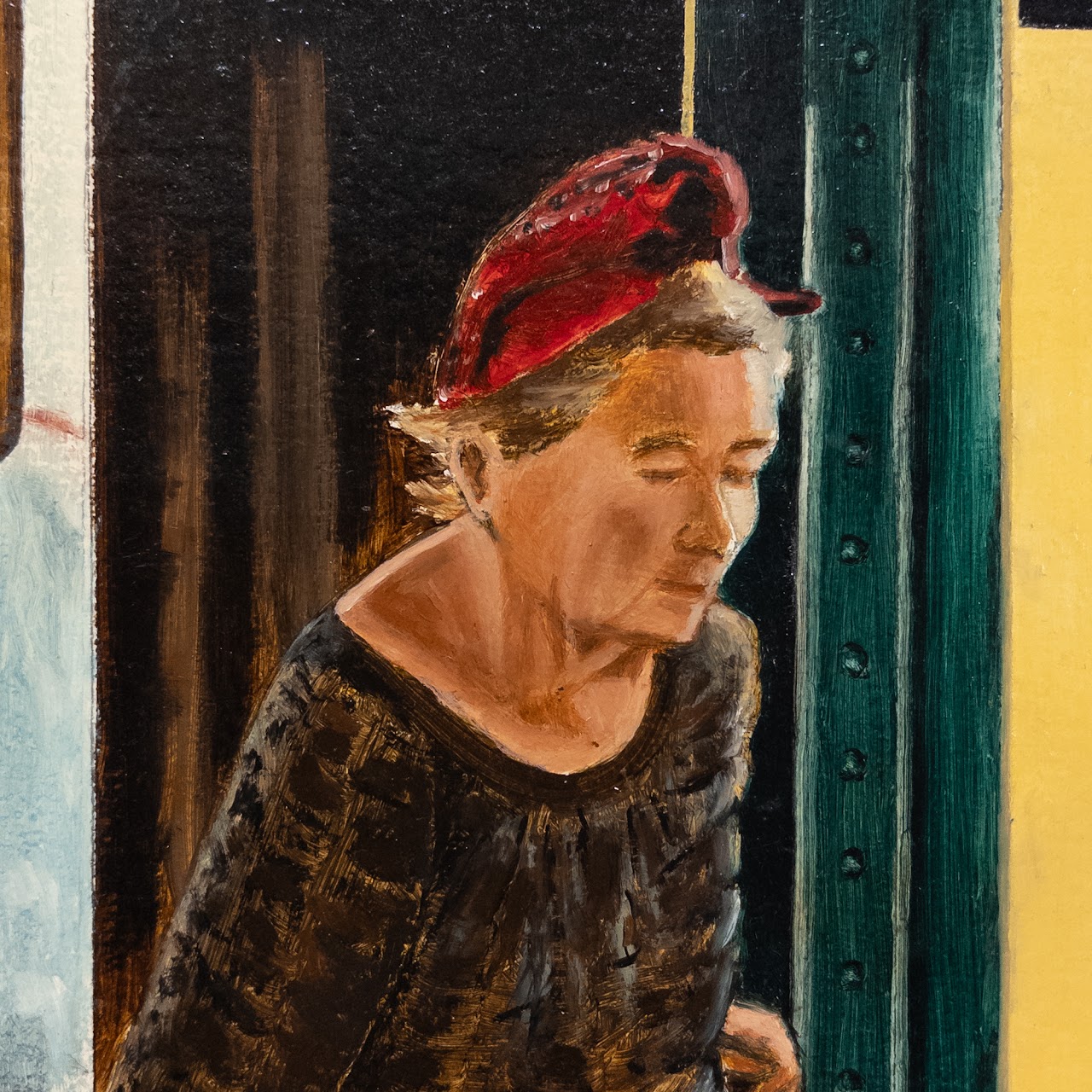 Harold Rein "Lady in the Subway" Painting on Hardboard
