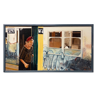 Harold Rein "Lady in the Subway" Painting on Hardboard