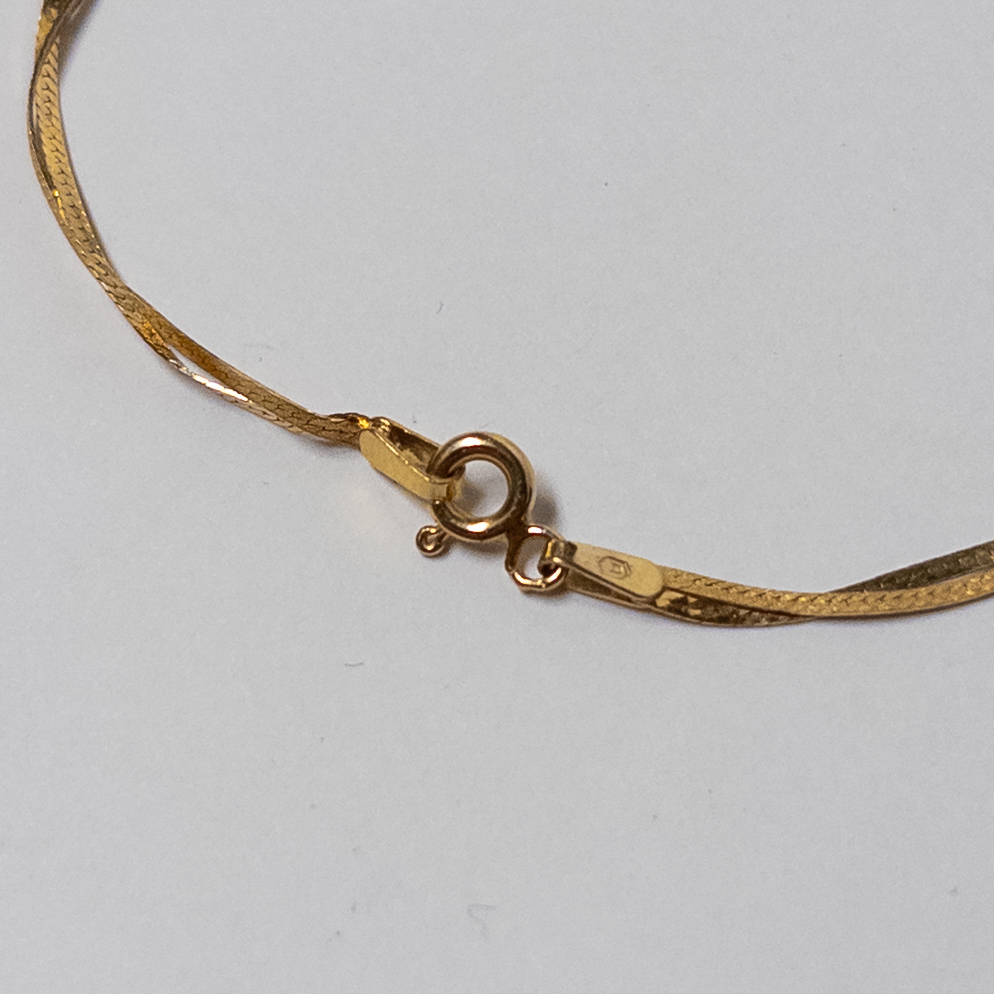 14K Gold Dual Strand Herringbone Necklace with 14K Gold 'F' Pendant