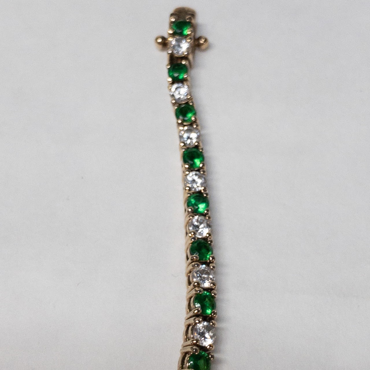 Sterling Silver Vermeil Green & Clear Stone Tennis Bracelet
