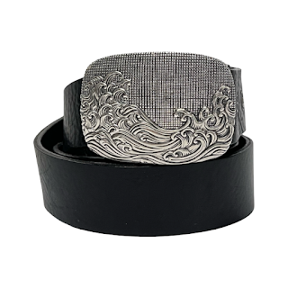 David Yurman Sterling Silver and Black Leather Waves Belt