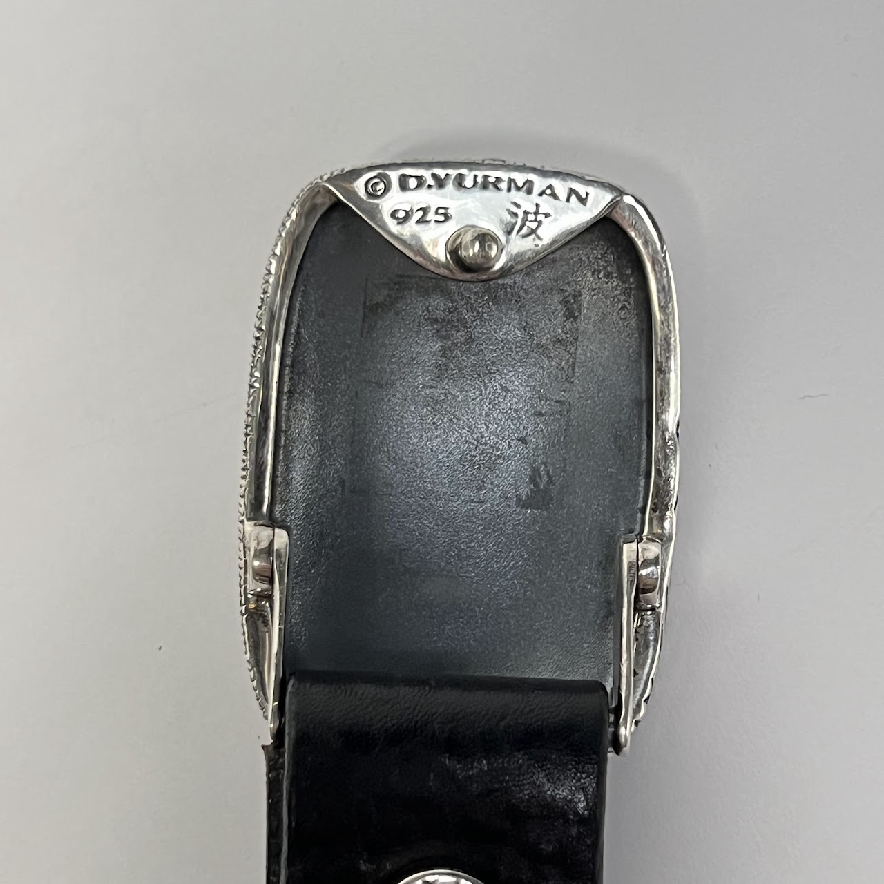 David Yurman Sterling Silver and Black Leather Waves Belt