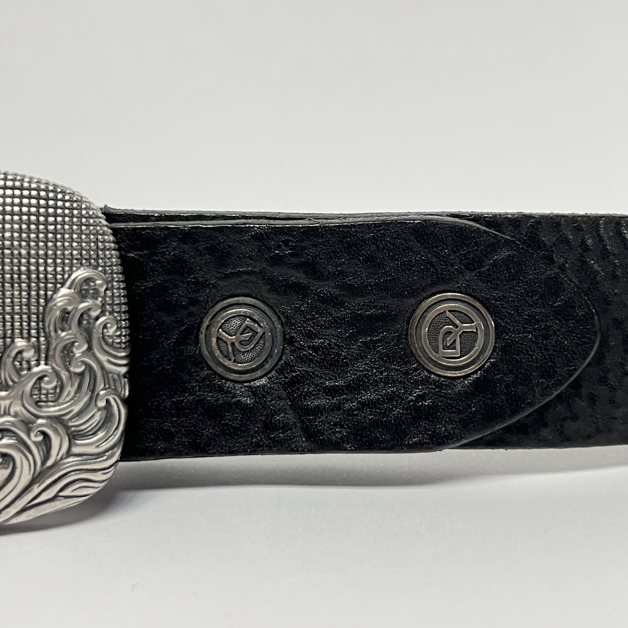 David Yurman Sterling Silver and Black Leather Waves Belt