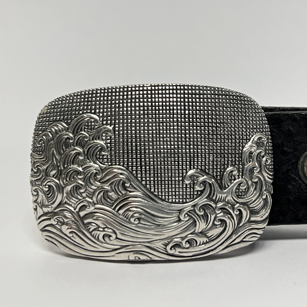 David Yurman Sterling Silver and Black Leather Waves Belt