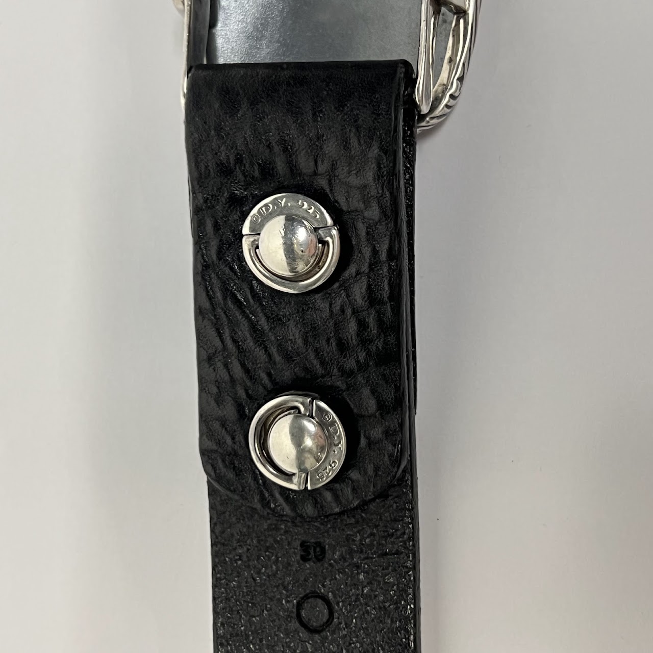 David Yurman Sterling Silver and Black Leather Waves Belt