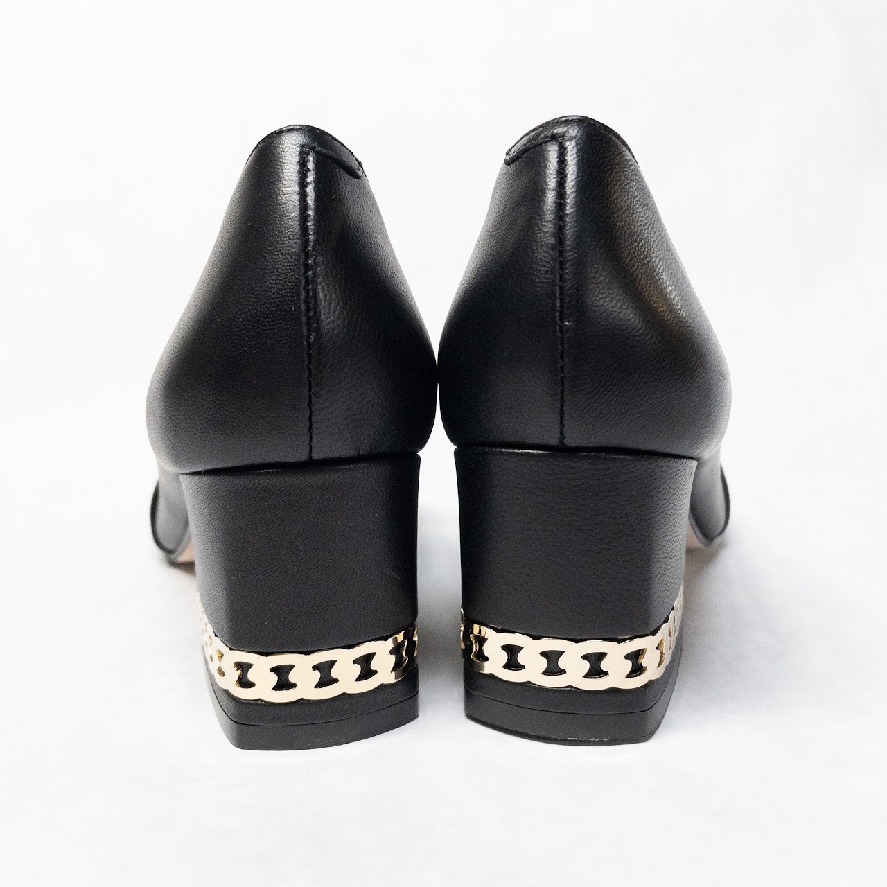 Tamara Mellon Black Leather Block Heel Pumps