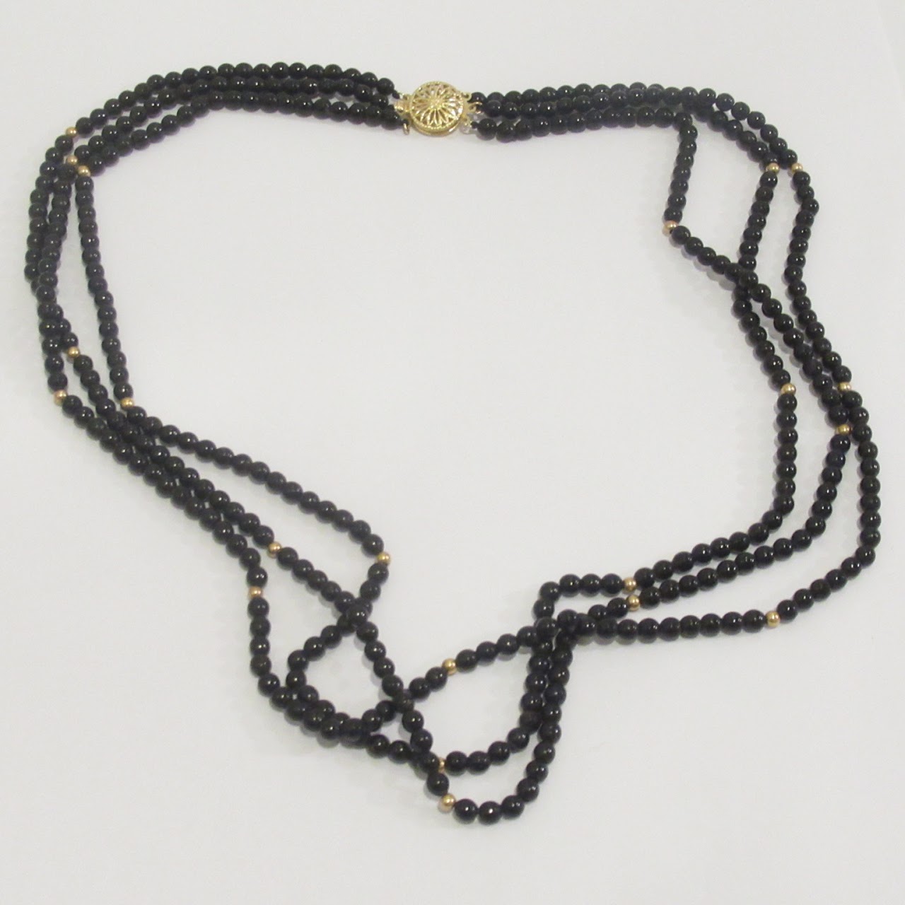 14K Gold and Black Enamel Bead Necklace