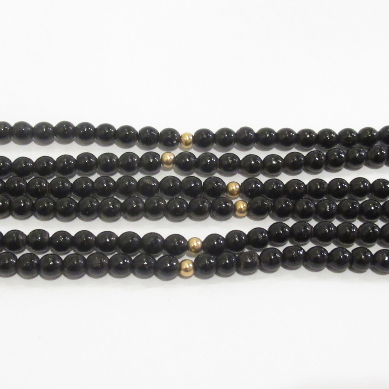 14K Gold and Black Enamel Bead Necklace