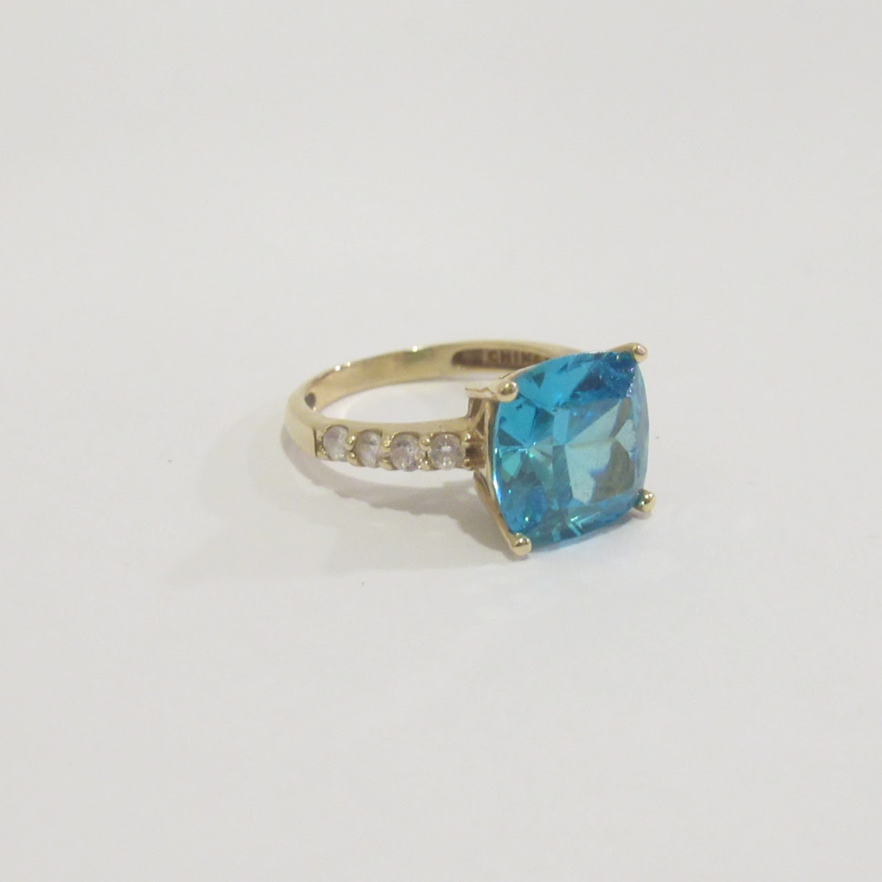 14K Gold and Blue and Clear Stone Ring