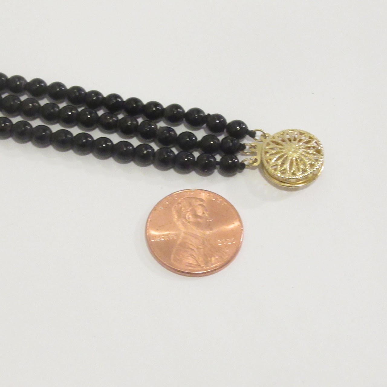 14K Gold and Black Enamel Bead Necklace