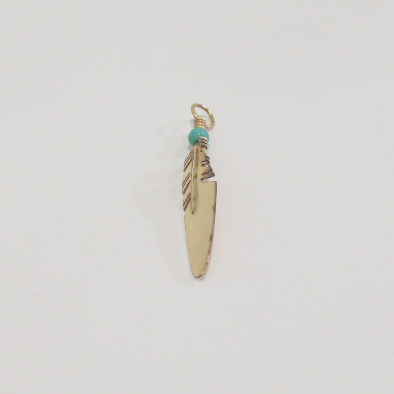 14K Gold and Turquoise Feather Pendant