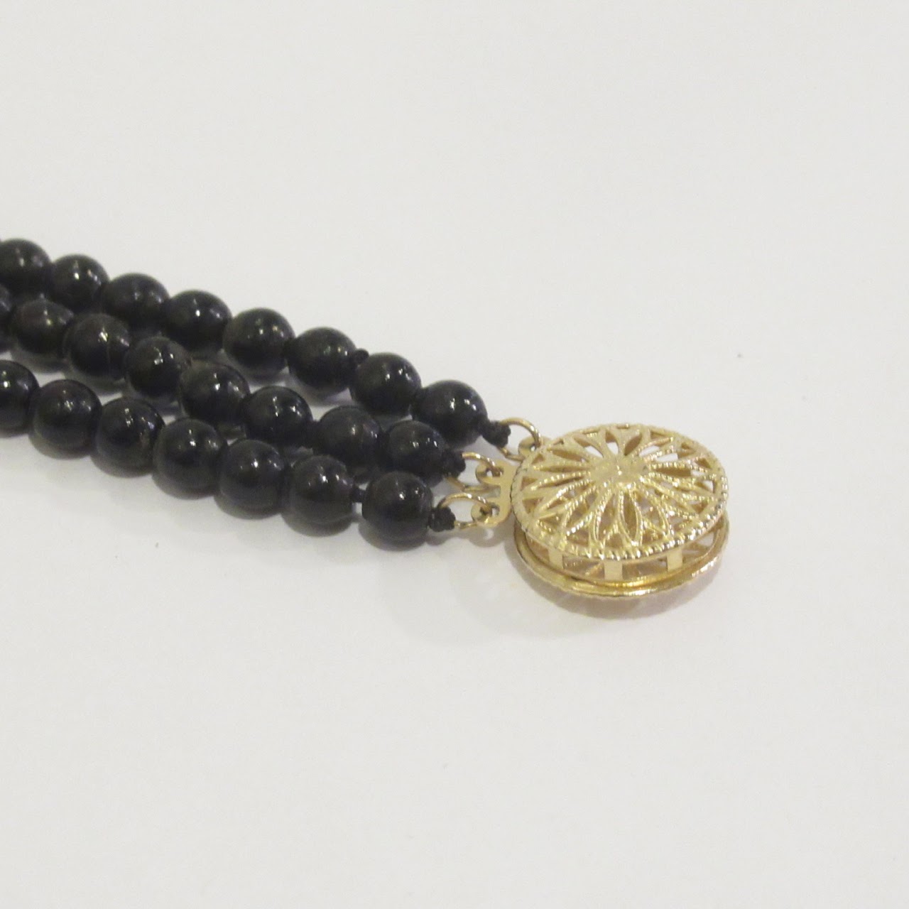 14K Gold and Black Enamel Bead Necklace