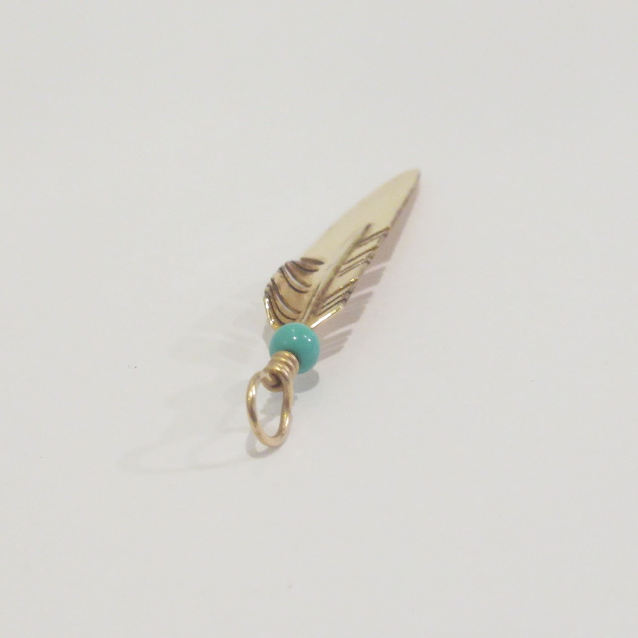 14K Gold and Turquoise Feather Pendant