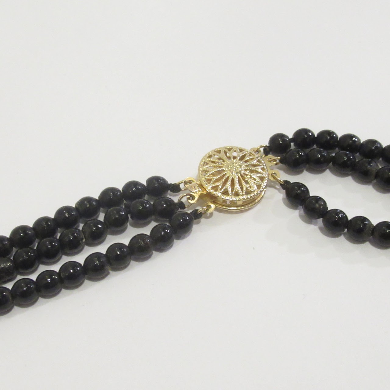 14K Gold and Black Enamel Bead Necklace