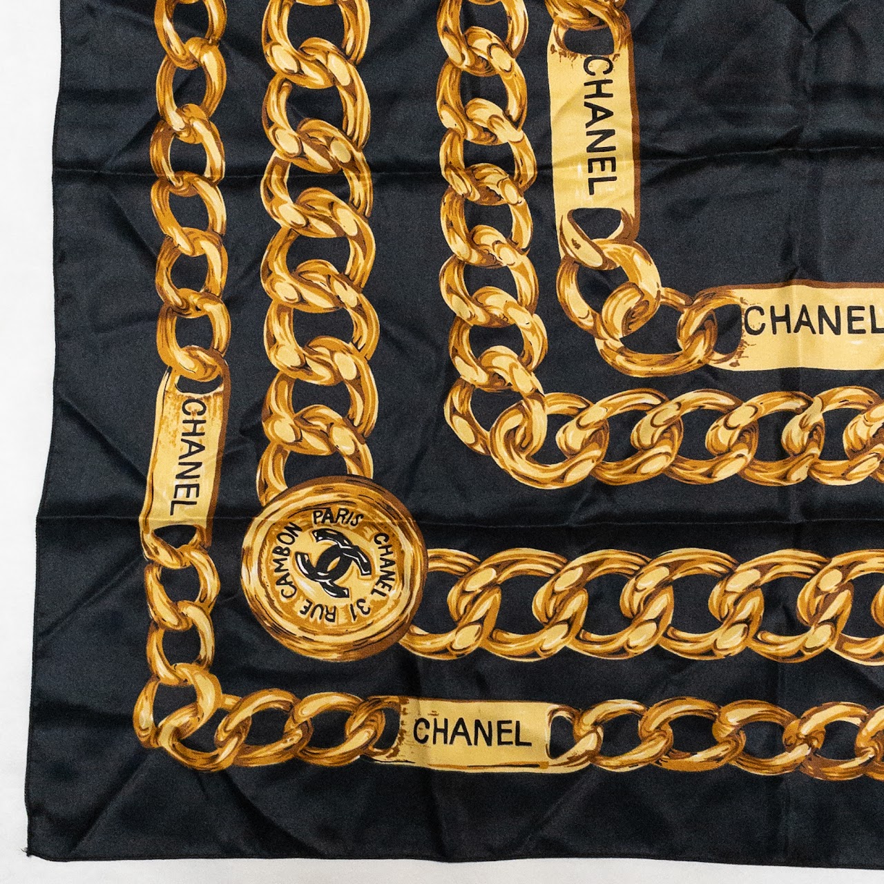 Chanel Classic 80's Printed Chain Silk Scarf