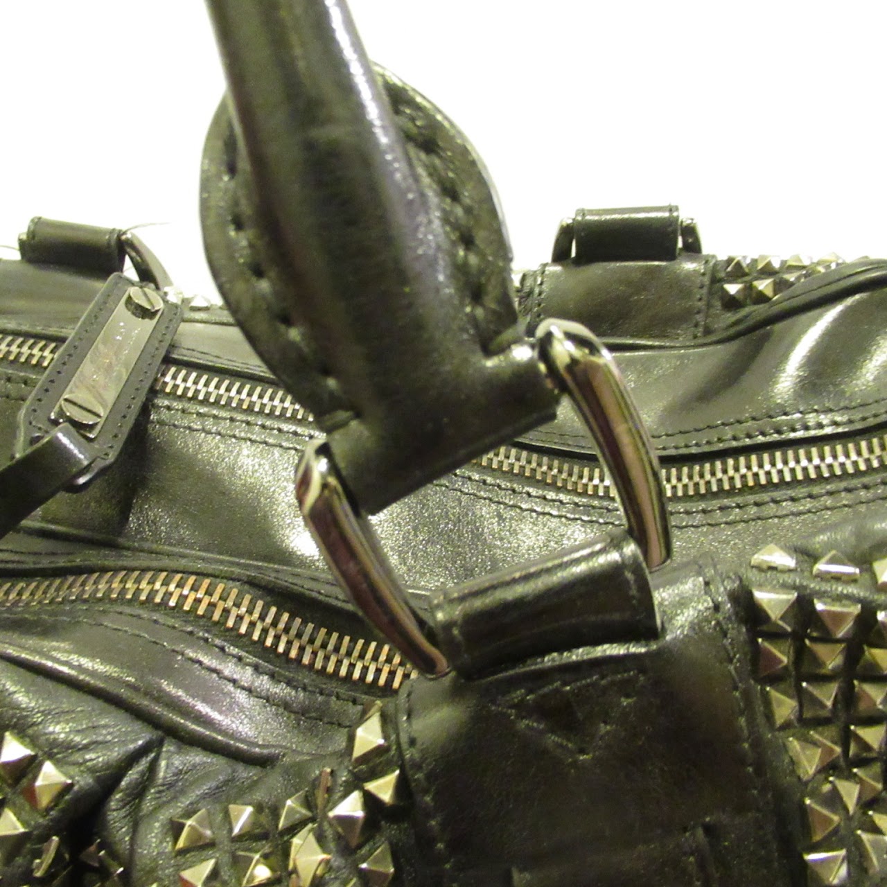 Burberry Prorsum Knight Studded Leather Satchel Handbag Black / Gunmetal