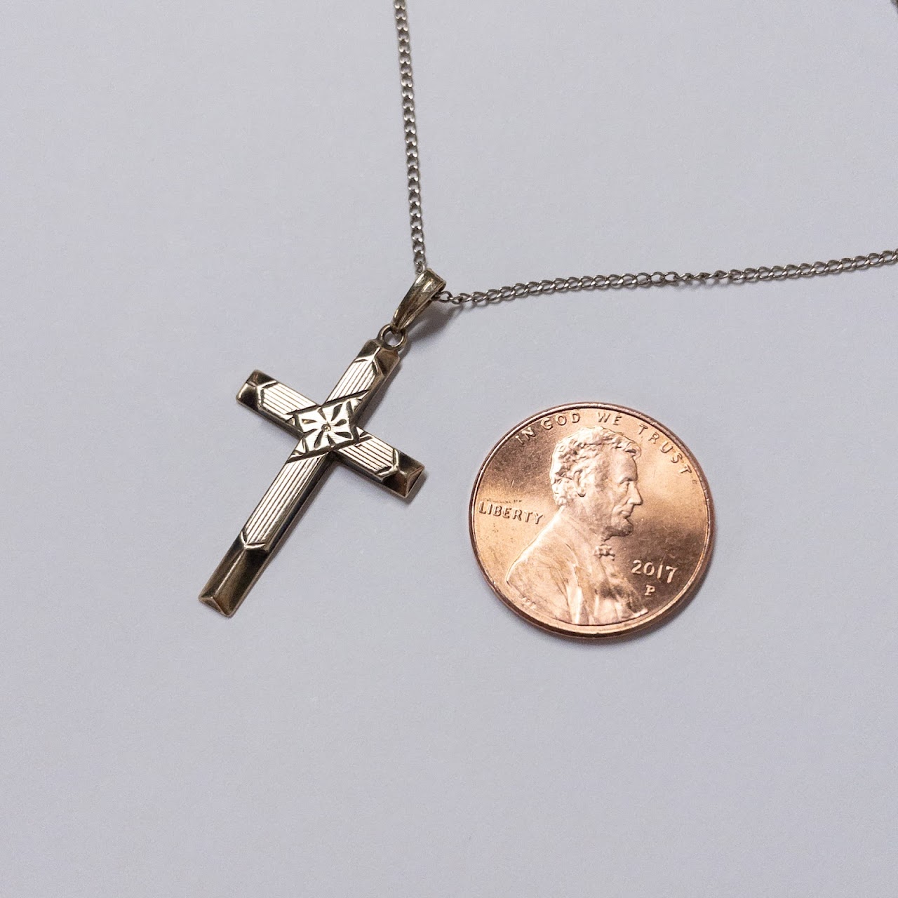 14K Gold Cross Pendant Necklace