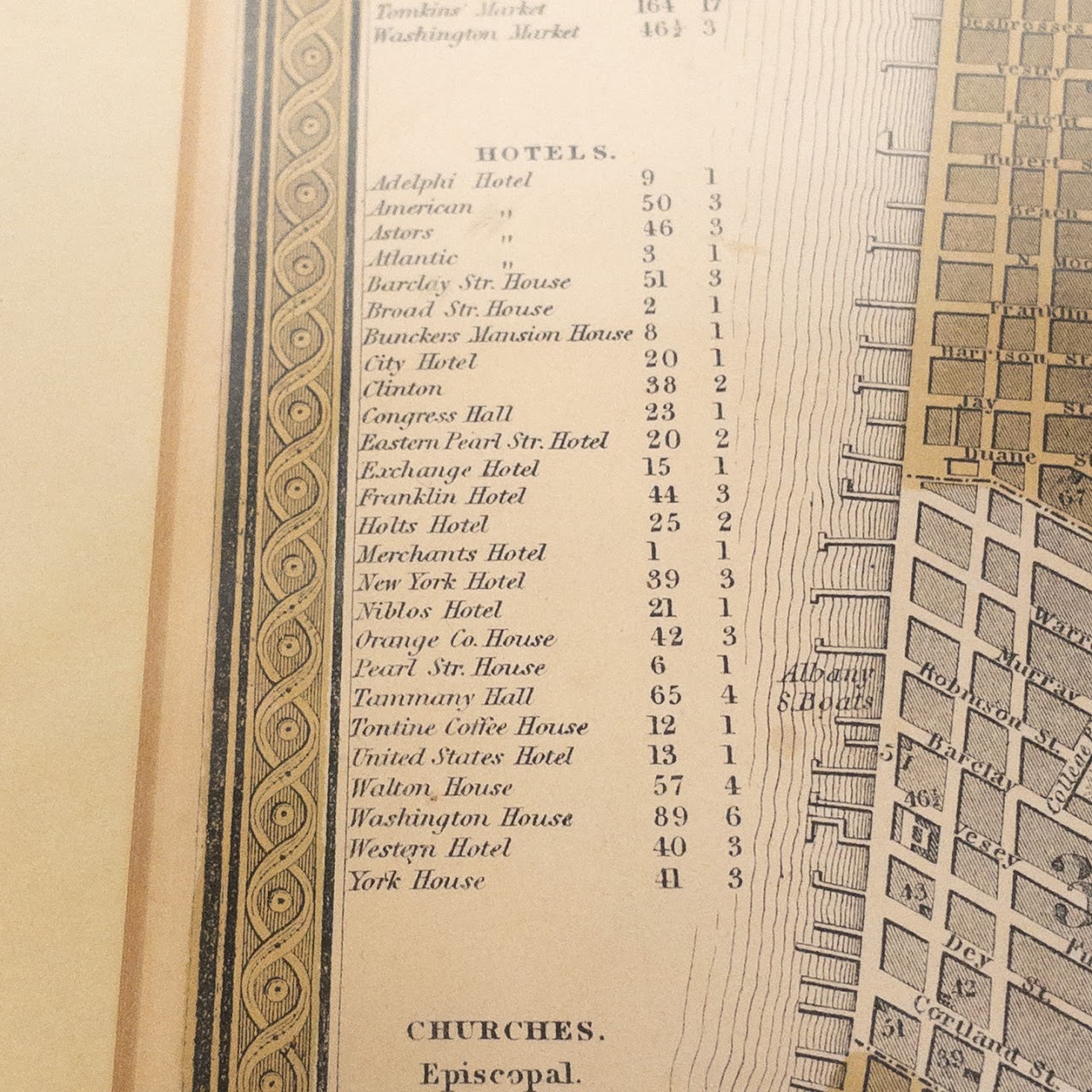 Antique Map of Lower Manhattan C. 1850