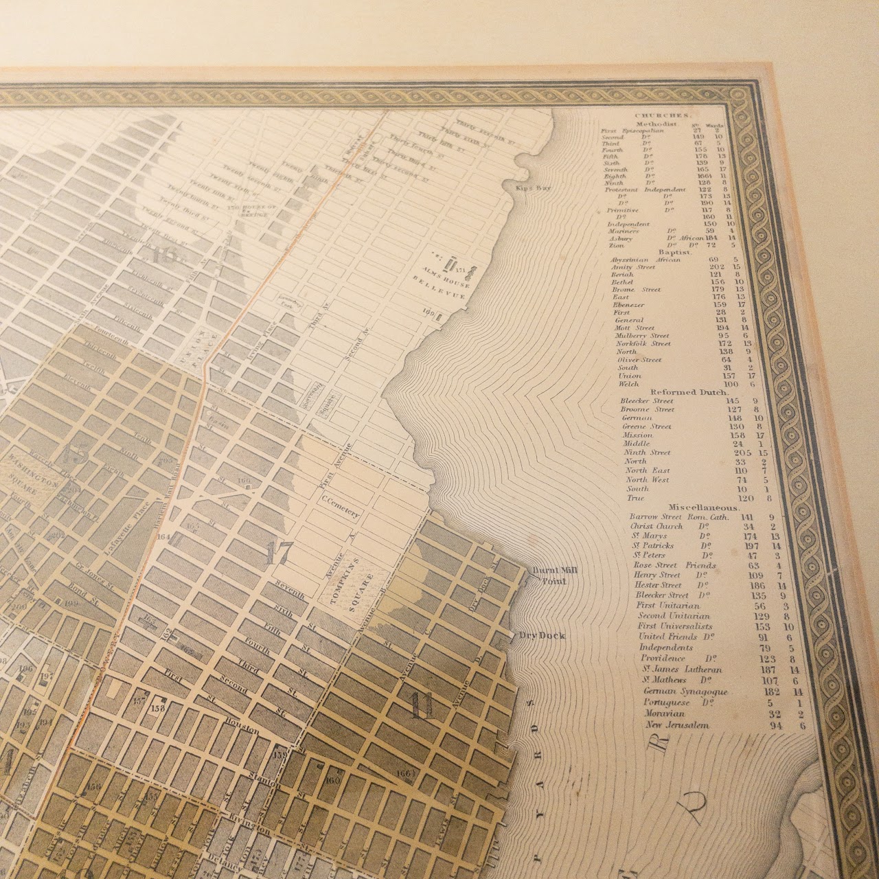 Antique Map of Lower Manhattan C. 1850