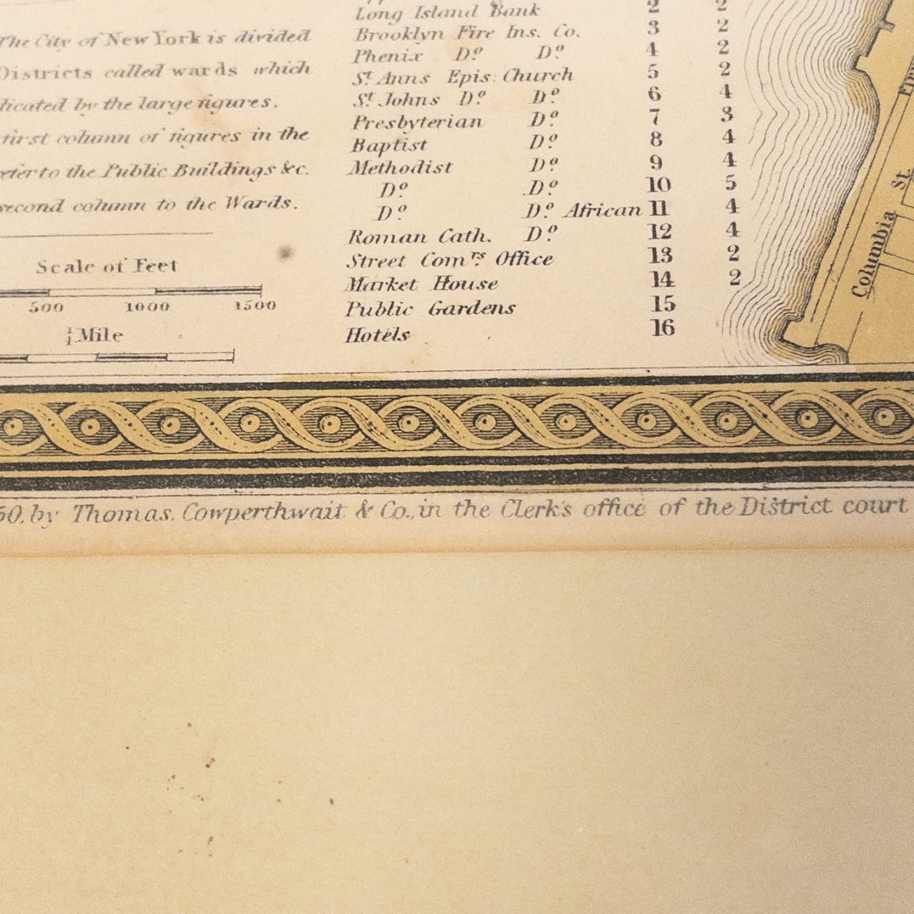 Antique Map of Lower Manhattan C. 1850