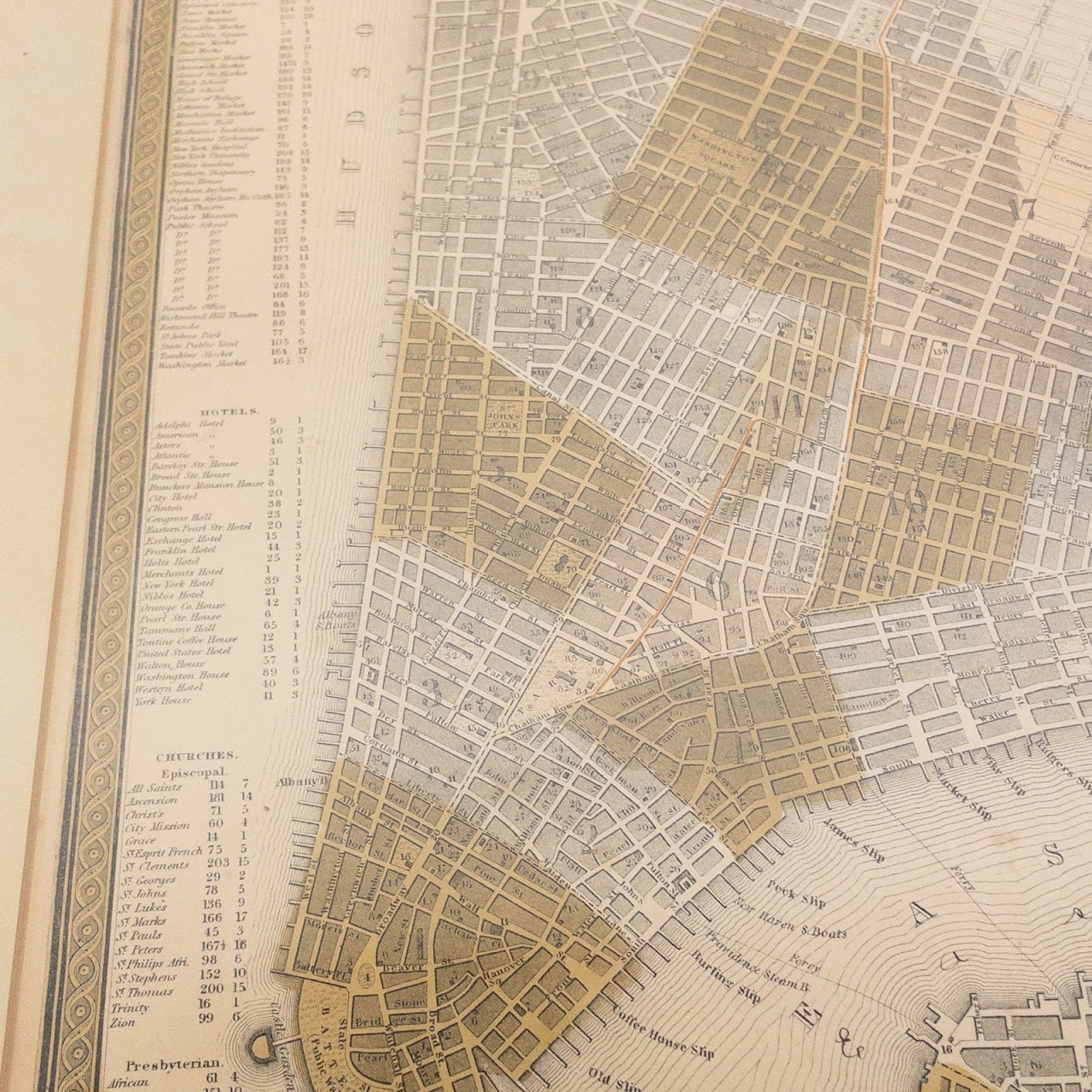 Antique Map of Lower Manhattan C. 1850