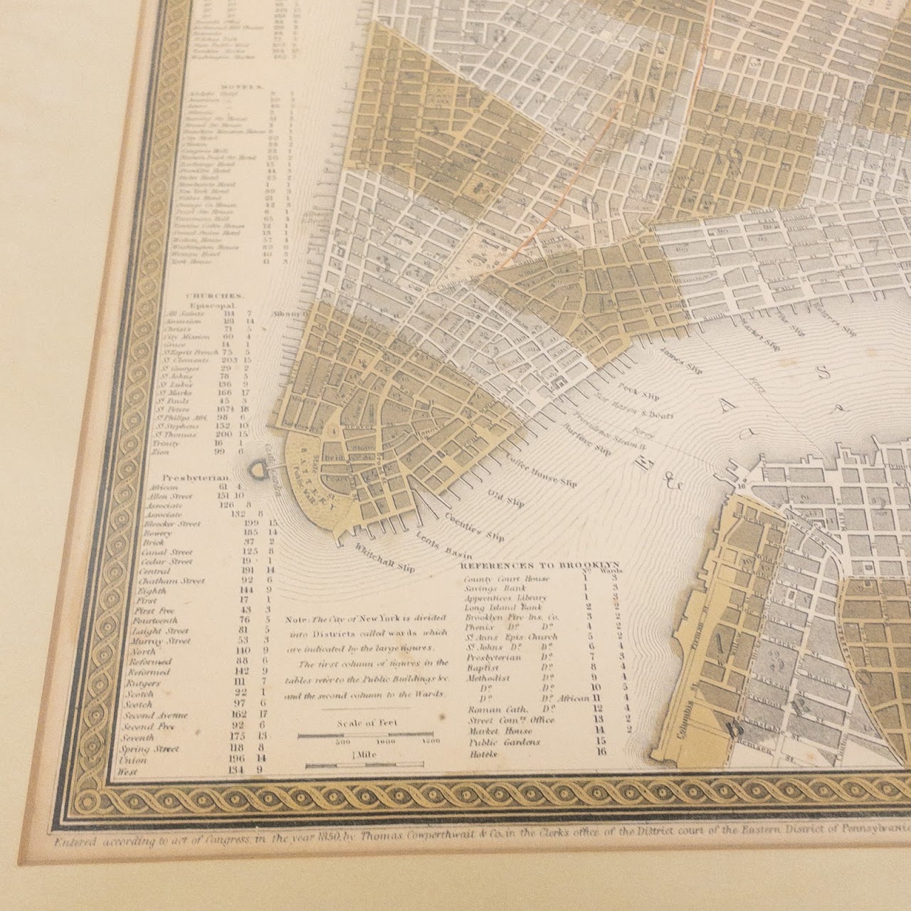 Antique Map of Lower Manhattan C. 1850