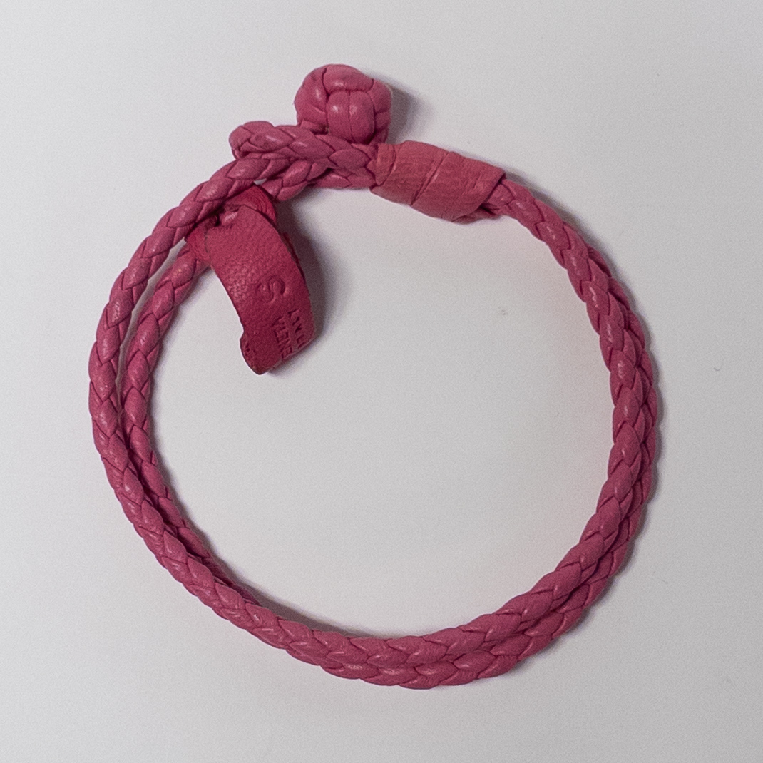 Bottega Veneta Intrecciato Woven Leather Narrow Bracelet in Pink