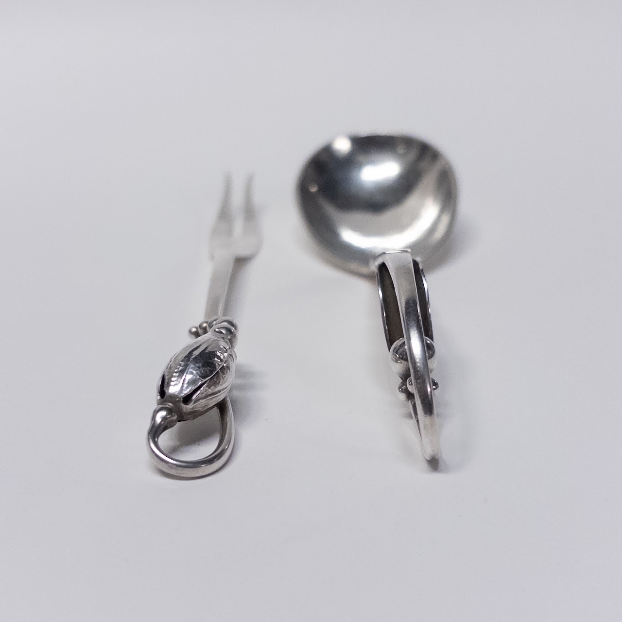 Georg Jensen Sterling Silver Cocktail Fork and Sugar Spoon Duo