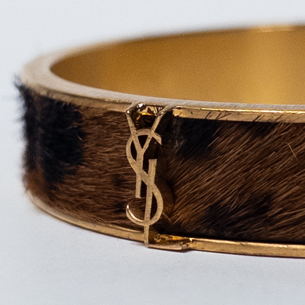 YSL Saint Laurent Faux Leopard Pony Hair Bangle Bracelet