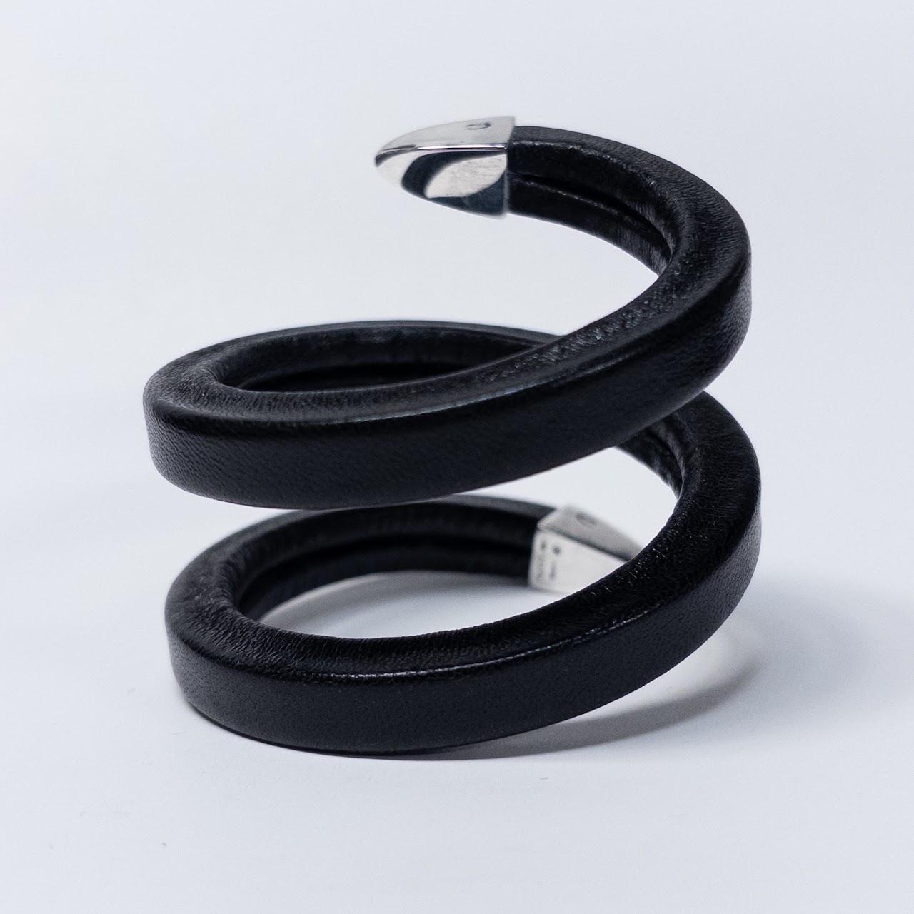 Bottega Veneta Leather and Sterling Silver Wrap Bracelet