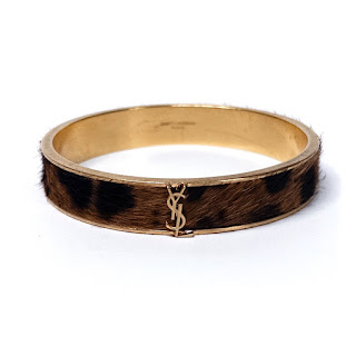 YSL Saint Laurent Faux Leopard Pony Hair Bangle Bracelet