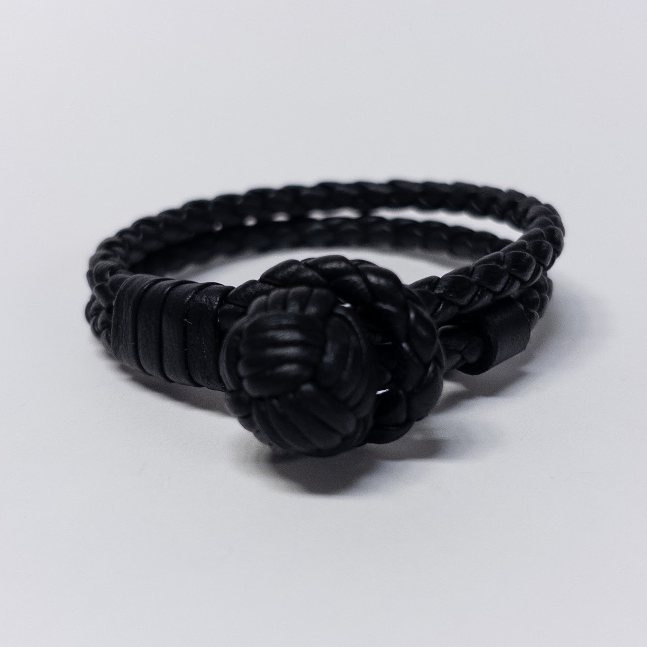 Bottega Veneta Intrecciato Woven Leather Bracelet in Black